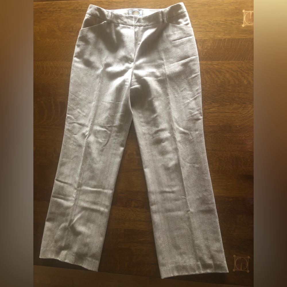 Talbot’s Tan colored pants,pinstripes, size 4, wool blend, straight leg